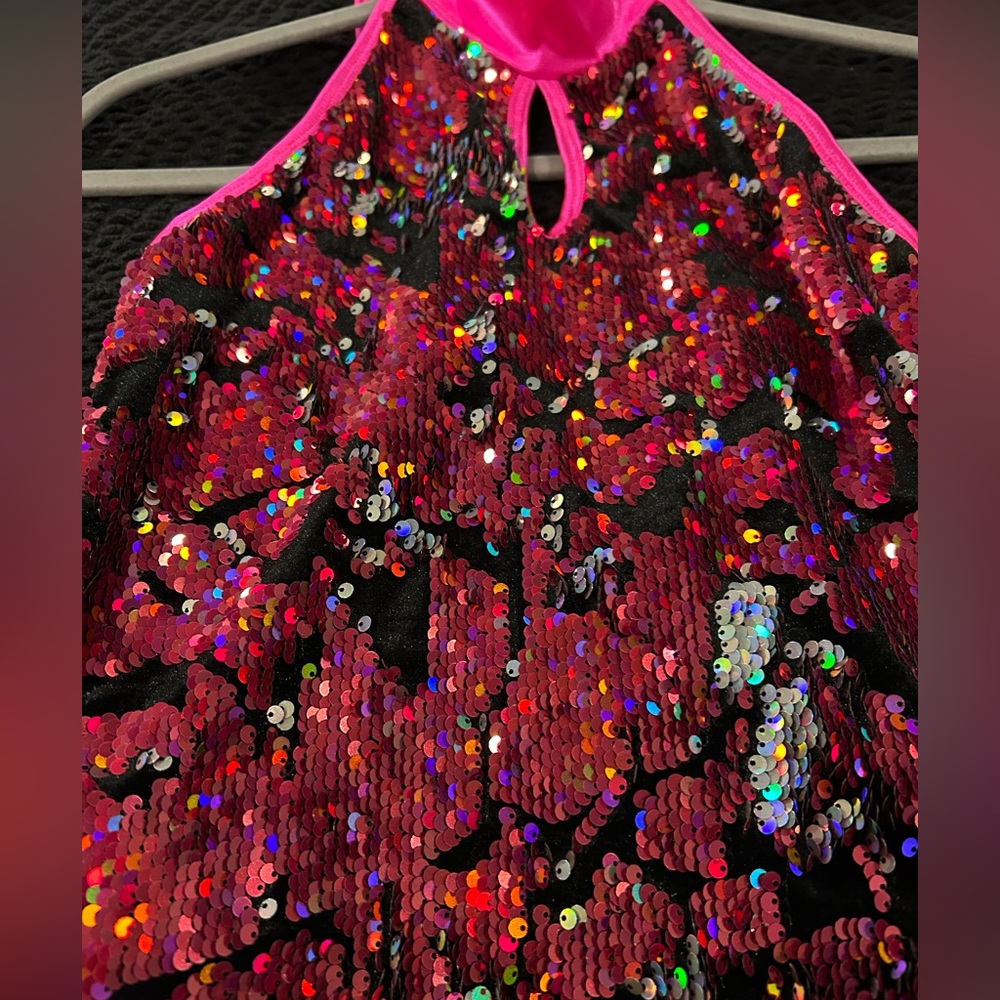 A Wish Come True Girl’s Dance Recital 2 Pc Costume Pink Black Sequins with Bonus - Picture 7 of 16